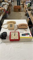 Vintage phones, personnel cassette radio, alarm