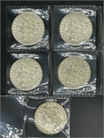 5 - uncirculated 1879-O Morgan silver dollars