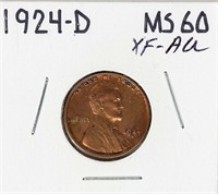 Coin 1924-D United States Lincoln Cent In XF+