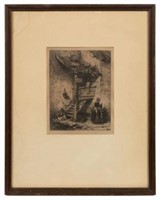 A Rustic Stair, Etching by Charles Jacques.