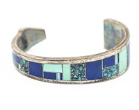 Ray Tracey Knifewing Lapis Inlay Sterling Cuff