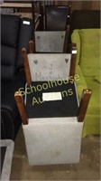 Pile of chairs. 4wood/grey cloth dining chairs, 2