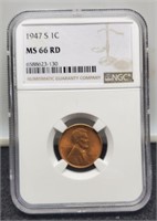 1947-S Slab Lincoln Cent NGC MS66 RD