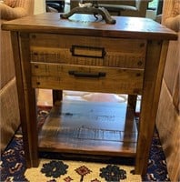 Wood side table one drawer bottom shelf