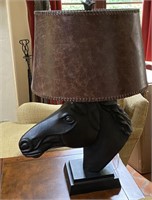 Horse head lamp/ w faux leather shade