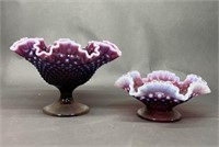 Cranberry Fenton Opalescent Footed Bowls