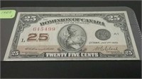 1923 Dominion Of Canada 25 Cent Banknote