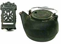 Cast Iron Tea Kettle and Match Box Holder