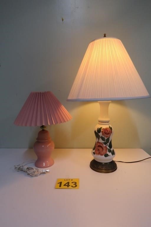 Lamps w/ Shades 17" & 26" 1 - Hand Painted