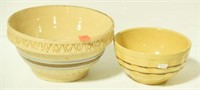 8” yellow ware decorated blue and brown