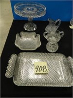 (5) Assorted Cut Glass Pieces, Pattern Glass Cake-