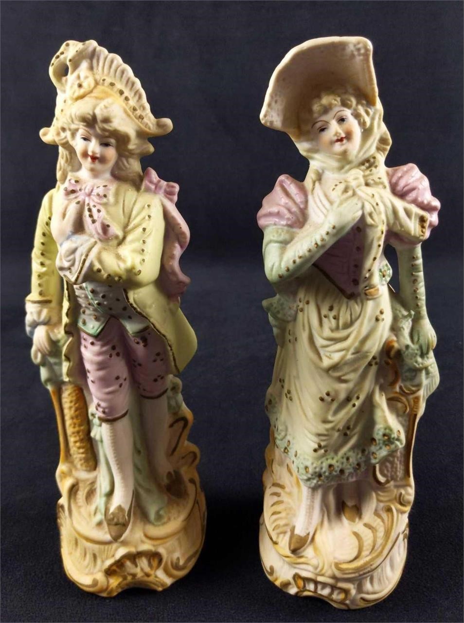 Vintage Bisque Porcelain Victorian Man And Lady A