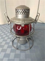 Rock Island railroad lantern with red globe