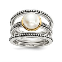 Sterling Silver 14 Kt Fresh Water Pearl Ring Set