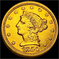 1854-O $2.50 Gold Quarter Eagle CLOSELY UNC