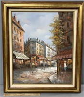 French Street Scene Oil Painting on Canvas