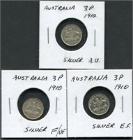 Australia 1910 3 Pence Silver Coins