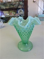 Opalescent Hobnail Depression Glass Vase, 6"T