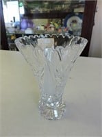 Beautiful Etched Crystal Vase, 6" T