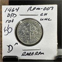 1964-D/D ROOSEVELT SILVER DIME RPM-007 UNC