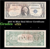 1957 $1 Blue Seal Silver Certificate Grades vf+