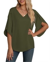 O637  Asklazy Ruffled Sleeve Blouse, Amy Green, 2X