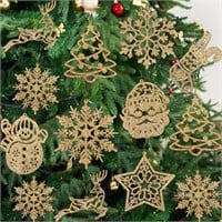 42-pc Plastic Champagne Gold Snowflake Ornaments -