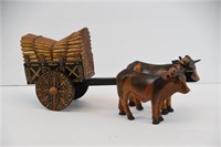 Hand Carved Oxen & Wagon