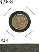 1936-S Silver Mercury Dime