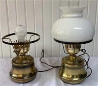 2 Brass Table Lamps - 1 w/ Milk Glass Shade