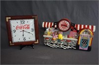 Juke Box Coke Wall Clock and Framed Coke Clock