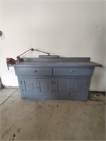 Rustic antique workbench with Dunlap Vise & Light