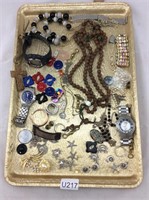Large Tray Lot of Costume and Vintage Jewelry