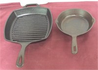 Lodge Cast Iron Grill Pan and Small Skillet