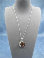 SS Genuine Amber Pendant Necklace Hallmarked