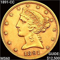 1891-CC $5 Gold Half Eagle UNCIRCULATED