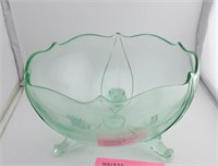 Lancaster Green Depression Glass 3 Footed Bowl