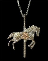 Sterling silver carousel horse pendant with 17.5"