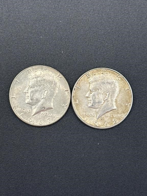 1967 + 1968 Kennedy Half Dollar - 40% Silver