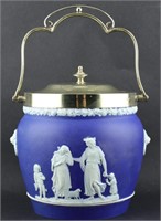 Wedgwood Blue Jasperware w/Lions Biscuit Jar