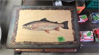 HAND PAINTED WOODEN TROUT BOX & SILVERWARE BX