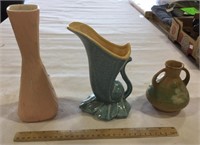 3 Ceramic vases - Red Wing ,Roseville,Shawnee