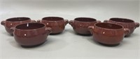 6 Red Pottery Onion Soup Bowls VTG