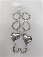 4 pair earrings hearts marked zirkus sterling