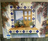 Tiled Window, Mountain Oil on Canvas signed Sierra