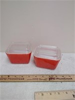 Two red Pyrex 501-b a-32