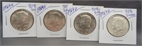 (4) 1964-D Kennedy silver half dollars.