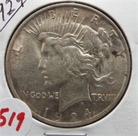 1924 Peace silver dollar.