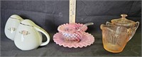 Fenton Cranberry Opalescent Hobnail Bowl, Plate