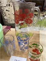 VINTAGE DRINK PITCHER & 3 GLASSES
